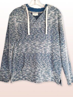 Hang Ten Space Dye Blue-Lined Hooded Surfer-Style Sweatshirt Ties Kanga Pocket M